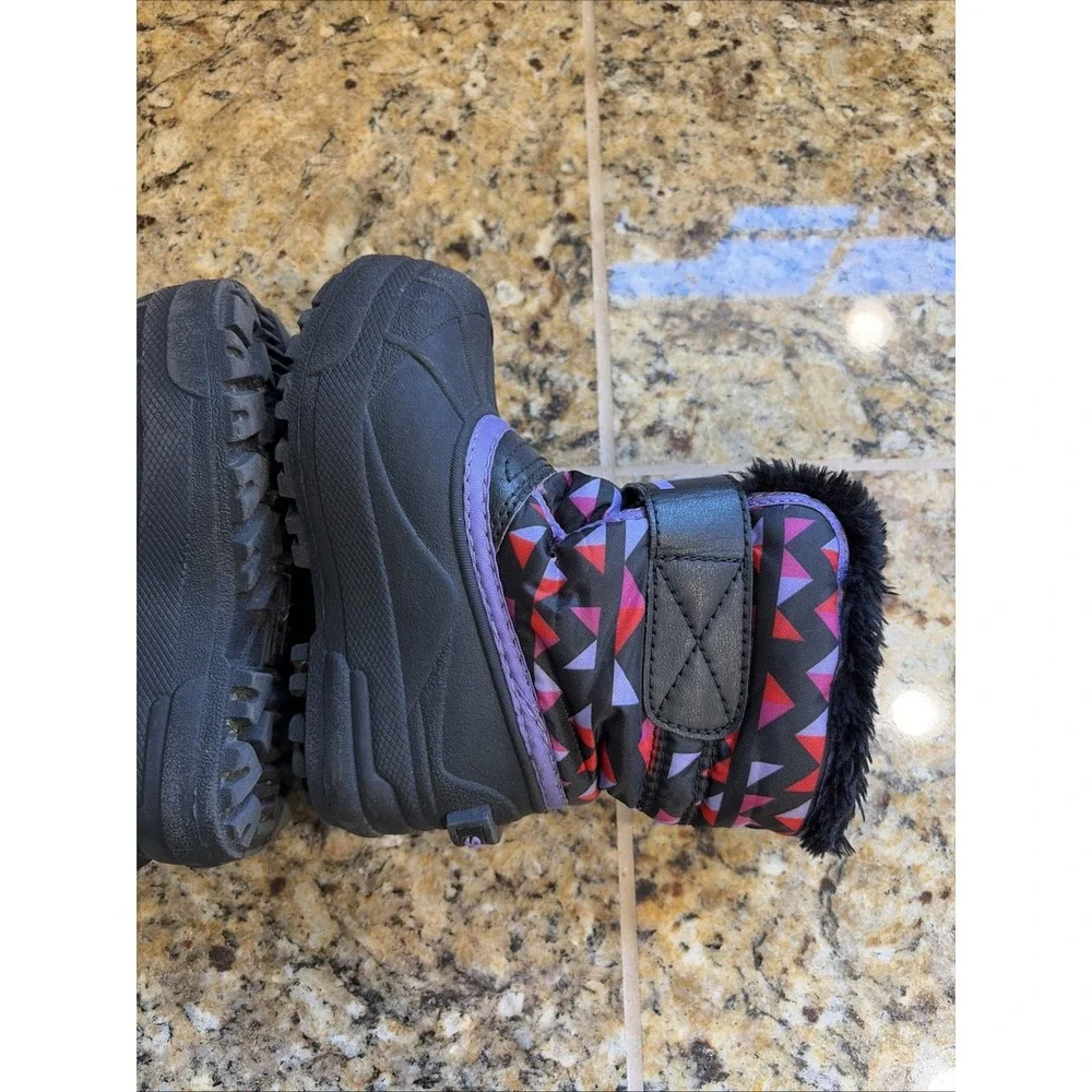 Sorel Purple/Black Geometric Commander‎ Print Faux Fur Trim Snow Boots Child 9
